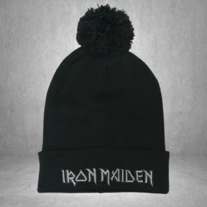 Черна зимна шапка с помпон Iron Maiden и сиво бродирано лого