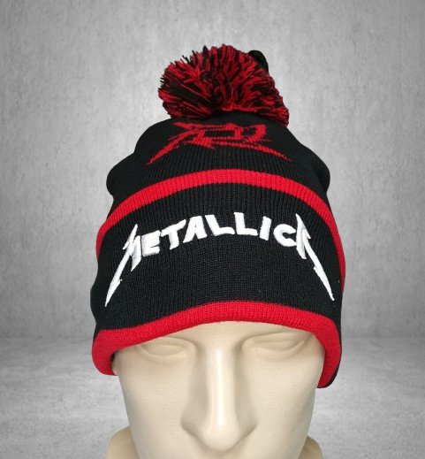 Зимна плетена шапка Metallica с помпон и лого - Image 3