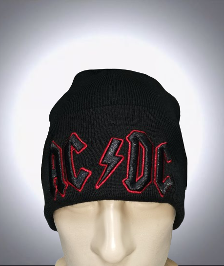 Черна плетена шапка AC/DC с бродирано лого - Image 6