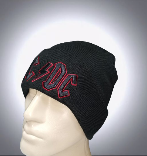 Черна плетена шапка AC/DC с бродирано лого - Image 5