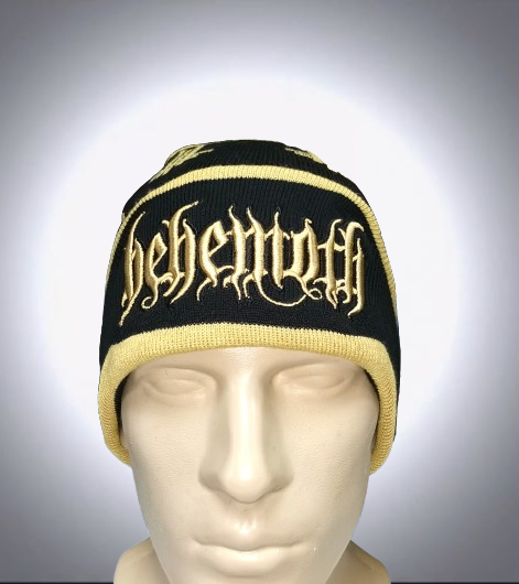 Черна зимна шапка Behemoth със златиста бродерия и обърнати кръстове - Image 4