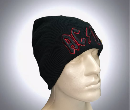 Черна плетена шапка AC/DC с бродирано лого - Image 3