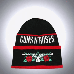 Черна зимна шапка Guns N' Roses с червени ленти и бродерия