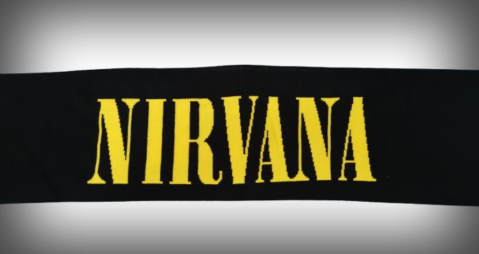 Плетен гръндж шал Nirvana с жълто лого и смайлита - Image 2