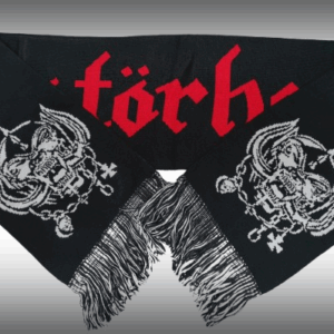 Двулицев плетен шал Motörhead с червен надпис и бели Warpig лога на черен фон