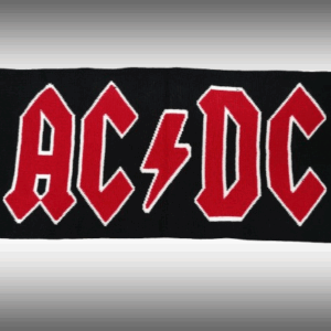 Плетен рок шал AC/DC с големи лога и червени ресни - Hover Image