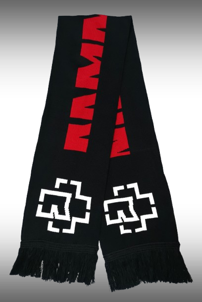 Плетен метъл шал Rammstein с лога и червени надписи - Image 3