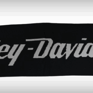 Плетен черен шал с лога на Harley-Davidson и бели ресни - Hover Image