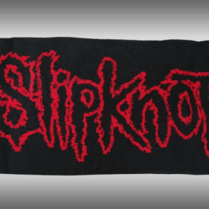 Плетен черен шал Slipknot с червено лого и бяла нонаграма - Hover Image