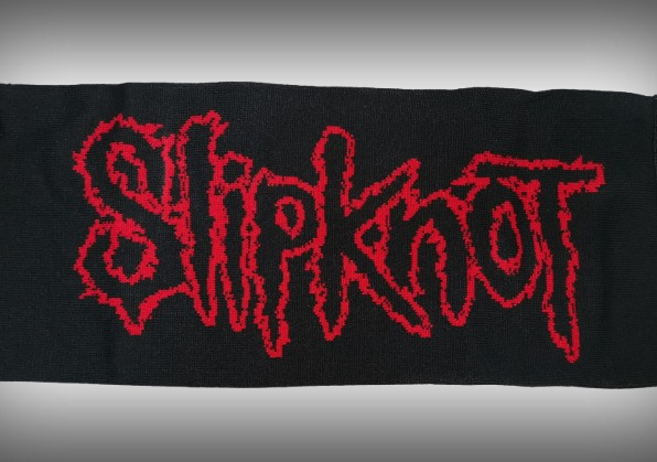 Плетен черен шал Slipknot с червено лого и бяла нонаграма - Image 2