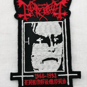 Текстилна нашивка Mayhem с червено лого и портрет на Euronymous лице