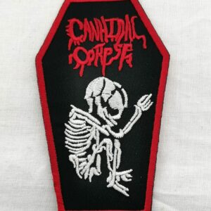 Нашивка Cannibal Corpse форма на ковчег с червено лого и бял скелет