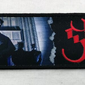 Бродирана нашивка Ghost с Papa Emeritus и червено лого върху черен фон.