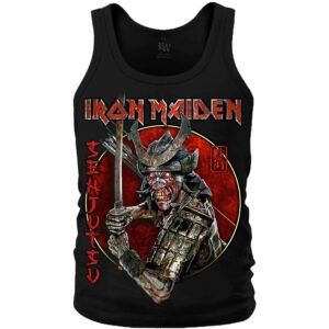 мъжки потник Iron Maiden самурай фитнес с черен дизайн и агресивна щампа