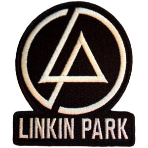 Нашивка Linkin Park – бяло лого (кръг с триъгълник) върху черен текстил
