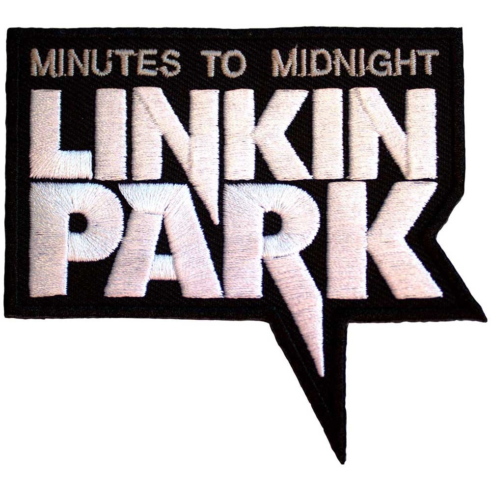 Бродерия на нашивка Linkin Park Minutes to Midnight върху черен фон.