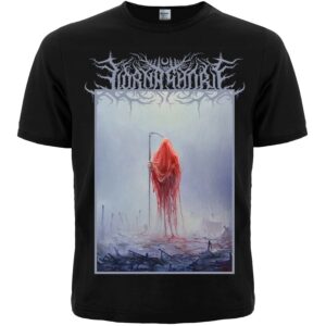 Черна метъл тениска на Lorna Shore с червена фигура и лого