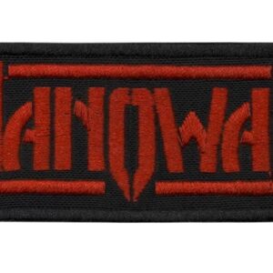 Правоъгълна нашивка Manowar с бродиран червен надпис на черен фон за рокерски елек.