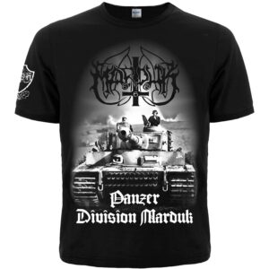 Черна метъл тениска на Marduk с танк и лого от албума Panzer Division