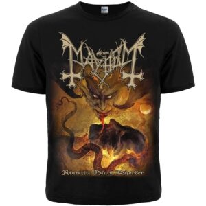 Тениска Mayhem Atavistic Black Disorder Art с демонично лице, пламъци и логото на групата