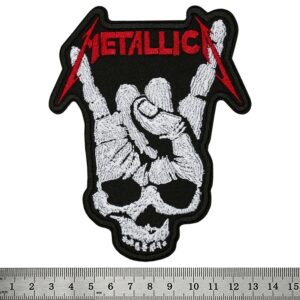 Голяма бродирана нашивка на Metallica със скелетна ръка метъл знак и череп за яке.