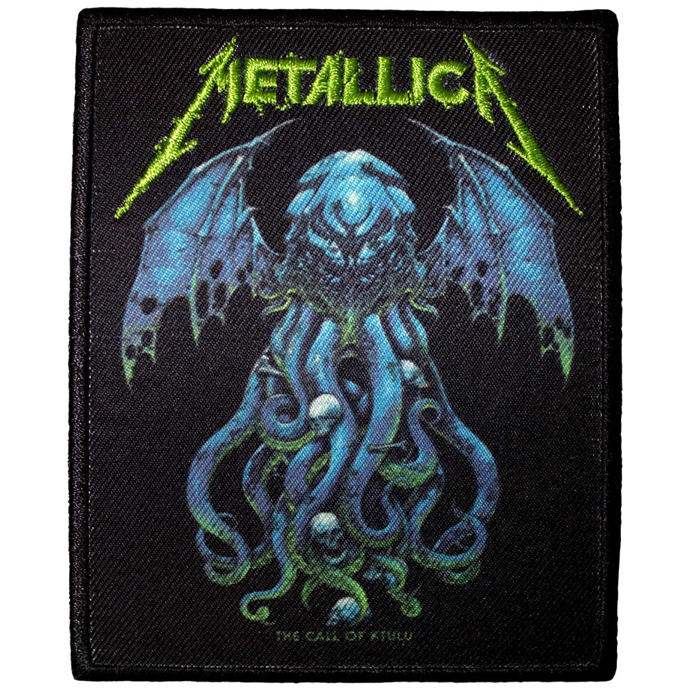 Квадратна нашивка Metallica The Call of Ktulu със синьо-зелен дизайн на чудовището Ктулу.