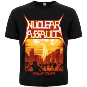 Черна метъл тениска на Nuclear Assault с ядрена експлозия и логото на бандата