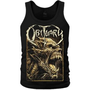 Мъжки черен потник от памук с голяма жълта щампа на Obituary
