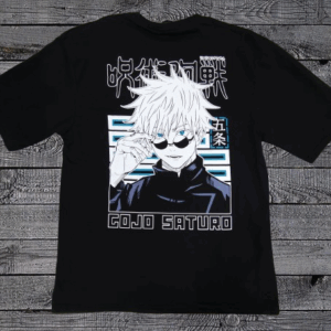 Черна аниме тениска Jujutsu Kaisen със светлосиньо лого отпред