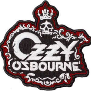 Качествена нашивка на Ozzy Osbourne с дизайн на череп и корона в черно и бяло.