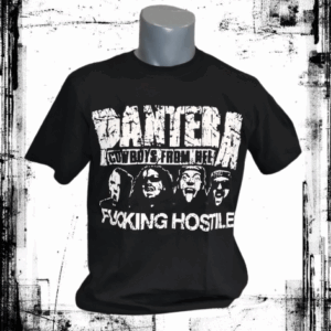 Мъжка черна метъл тениска Pantera с дизайн Fucking Hostile и лицата на музикантите