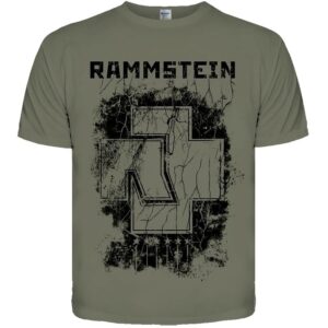 Маслиненозелена метъл тениска на Rammstein с голямо черно лого