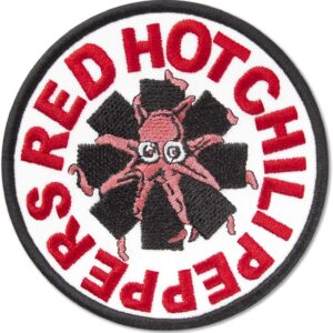 Кръгла нашивка Red Hot Chili Peppers с логото на октопода в червено и черно.