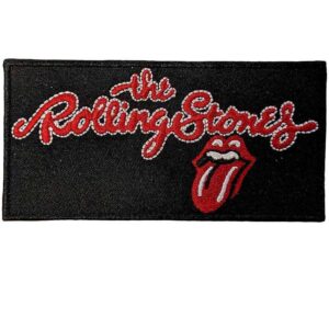 Рок пач на Rolling Stones с бродиран червен надпис и лого с езика
