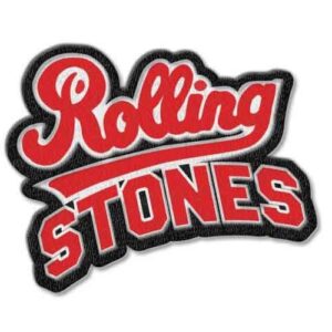 Бродирана нашивка с червено и бяло текстово лого на The Rolling Stones върху черен плат