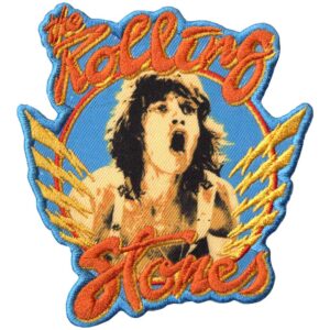 Текстилна нашивка The Rolling Stones с портрет на Мик Джагър и оранжево лого.