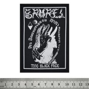 Текстилна нашивка Samael - The Black Face с окултни символи и бял надпис.
