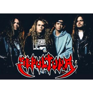 Музикален плакат Sepultura с оригиналния състав на бандата и голямо червено лого