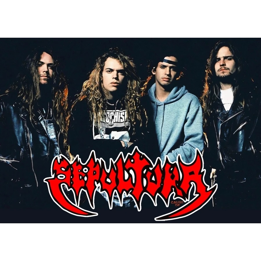 Музикален плакат Sepultura с оригиналния състав на бандата и голямо червено лого