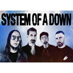 Плакат на System of a Down с бандата в пълен състав