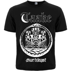 Черна метъл тениска на Taake с бяла крепост и лого