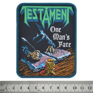 Везана нашивка за яке Testament с дизайн One Man's Fate под зелено лого.