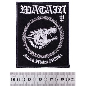 Бродирана нашивка на Watain Black Metal Militia с вълча глава за метъл яке.