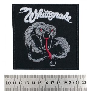 Бродирана нашивка на Whitesnake със сребриста змия и червен език за рок яке.