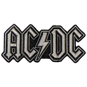 Качествена нашивка на AC/DC с 3D бродерия и сива светкавица.