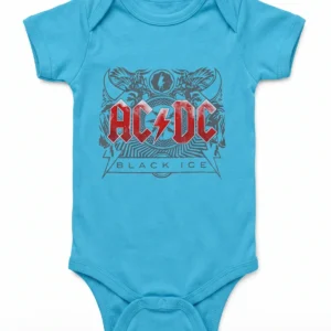 Бебешко рок боди в светлосиньо с щампа на AC/DC