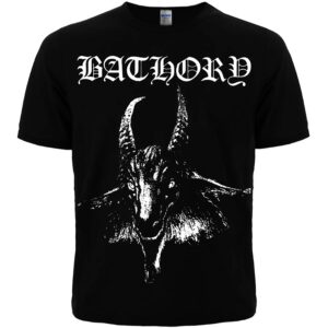 Тениска Bathory The Goat Classic Art с легендарната глава на коза и готическо лого