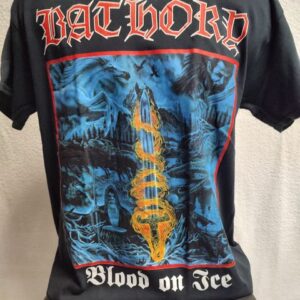 Черна мъжка тениска Bathory с голяма цветна щампа на меч и северни воини от албума Blood on Ice