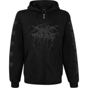 Черен суичър с качулка и цип Darkthrone преден план