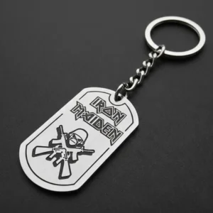 Стоманен ключодържател Iron Maiden тип жетон с гравирано лого